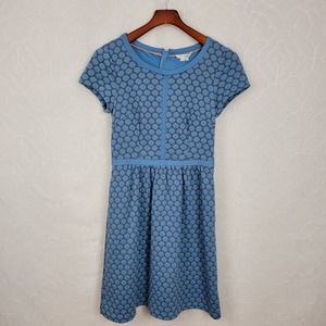 Boden Womens Clementine Dress 4R Blue Short Sleeve Knit Polka Dot A-line
